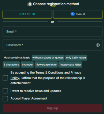Reģistrācija Optibet Casino