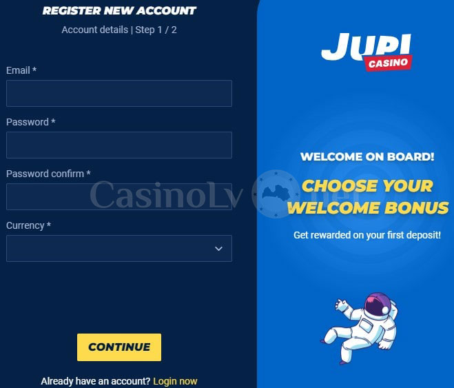 Jupi Casino: Reģistrācija