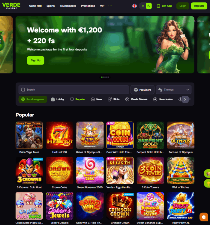 Oficiālā Verde Casino vietne