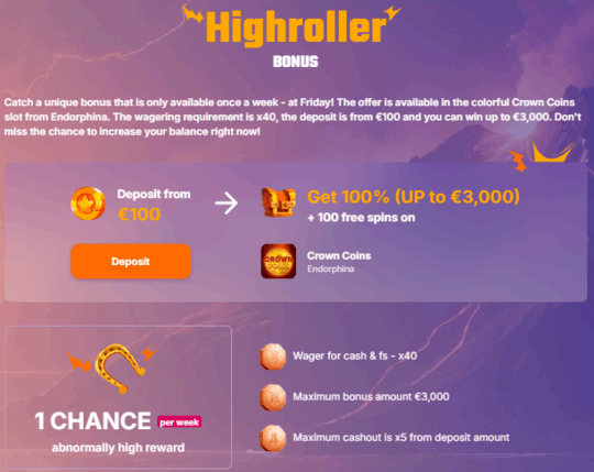 Highroller bonuss
