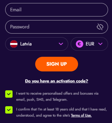 Reģistrācija Irwin Casino